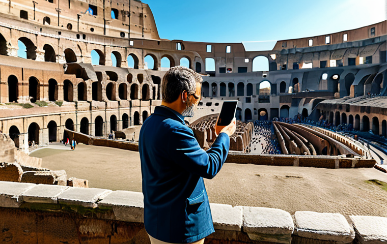 Augmented Reality Tour of the Colosseum**

"A tourist, fully clothed in appropriate attire, stands in front of the Colosseum in Rome, holding a smartphone displaying a virtual reconstruction of the ancient arena, safe for work, appropriate content, perfect anatomy, correct proportions, natural pose, professional photography, family-friendly, digital overlay, realistic details, clear image, archaeological site, daytime scene, sunny weather, modest clothing."

**