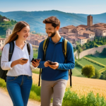 기술 발전 여행의 에코 투어리즘 - **Prompt 1: "A young, diverse couple, casually dressed in stylish hiking attire and wearing comforta...